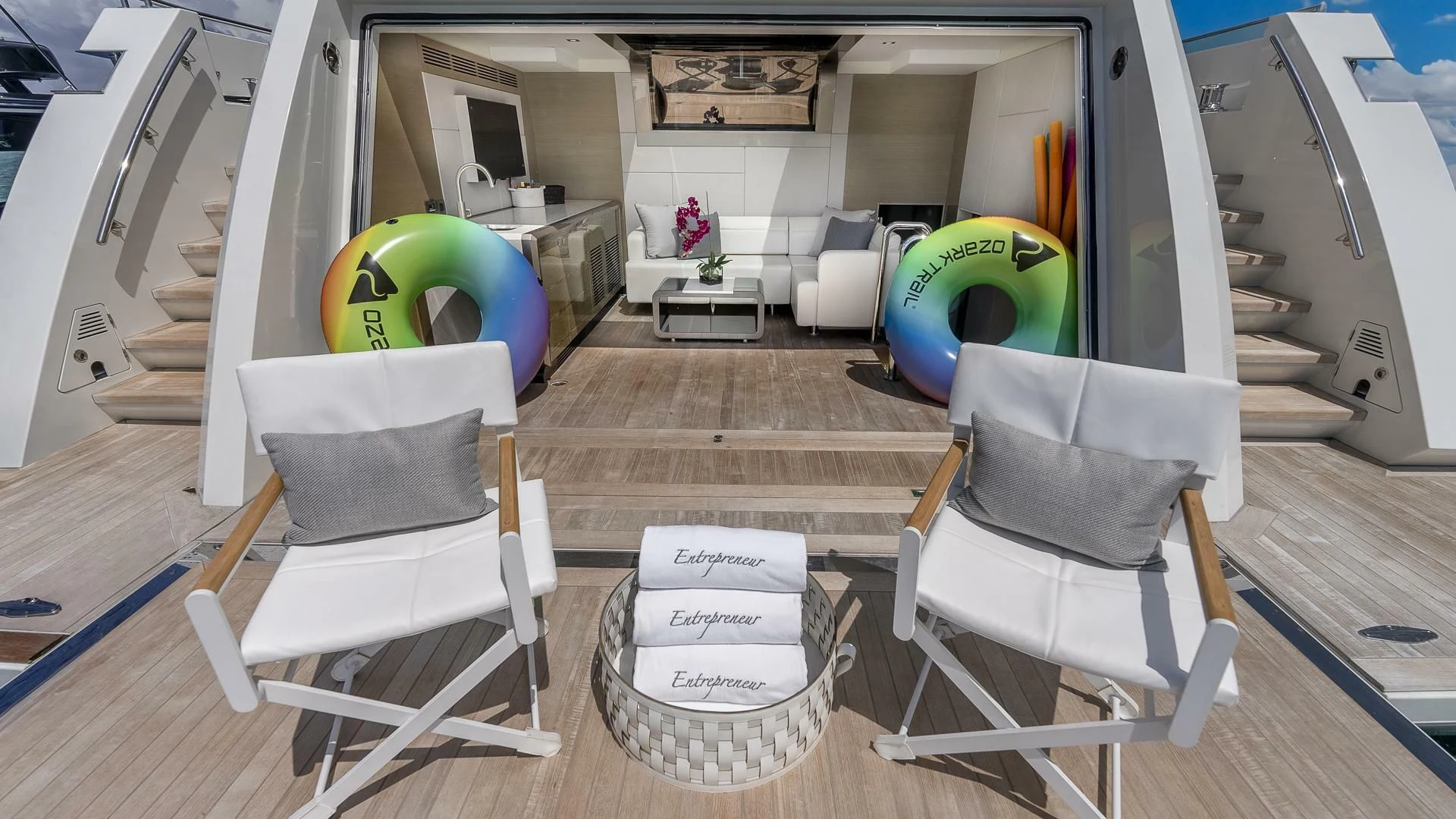 a room with chairs and a table aboard ENTREPRENEUR Yacht for Charter