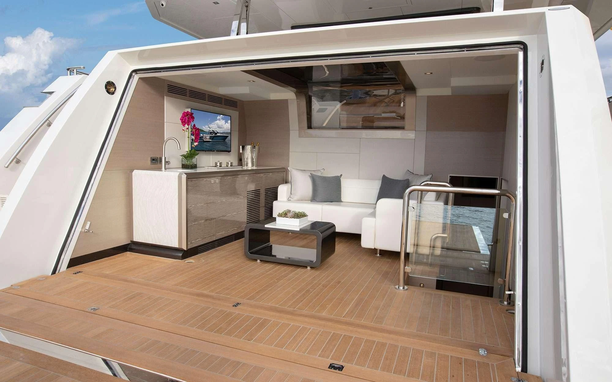 a room with a large open door aboard ENTREPRENEUR Yacht for Charter