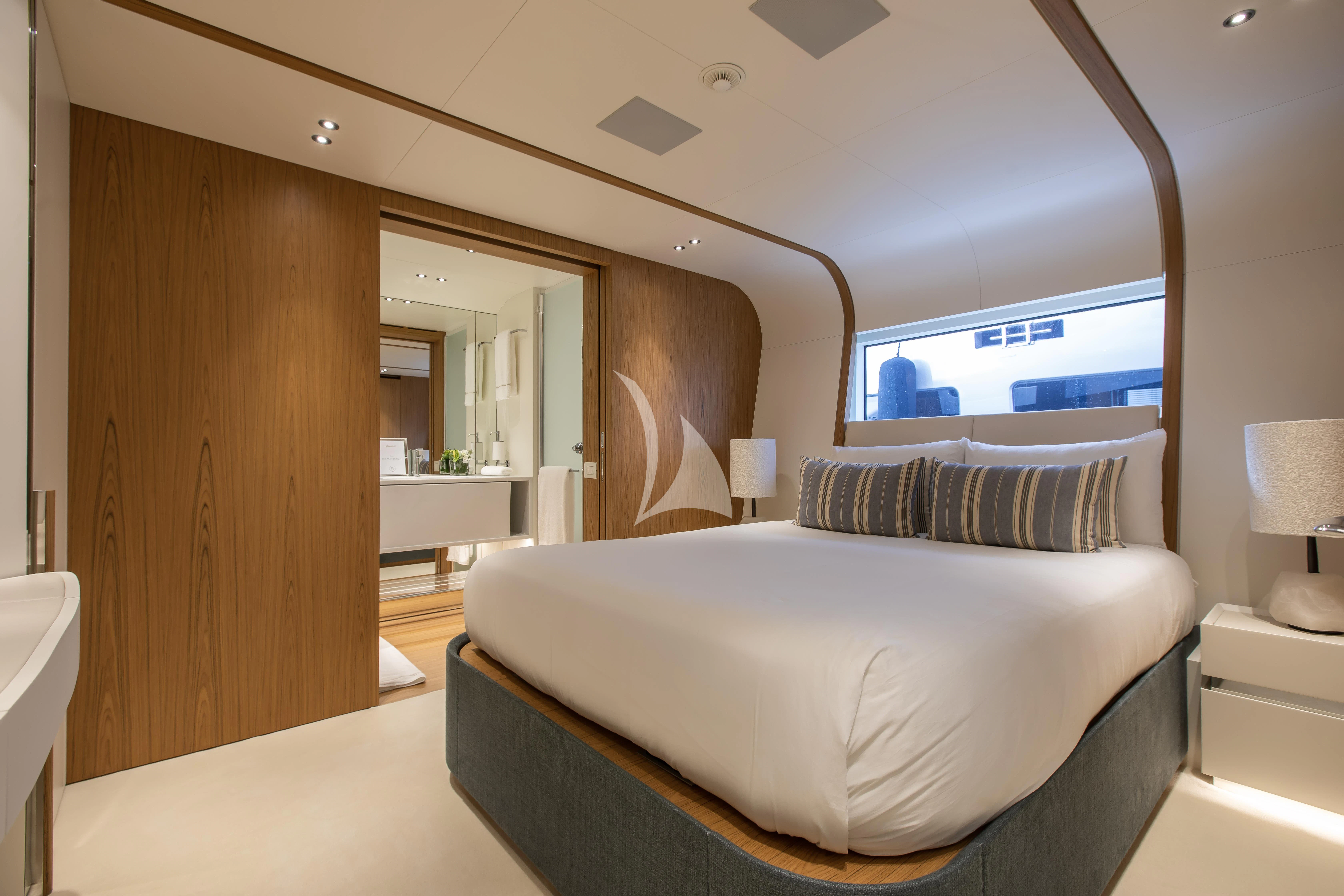 a bed in a room aboard HAYAT Yacht for Sale