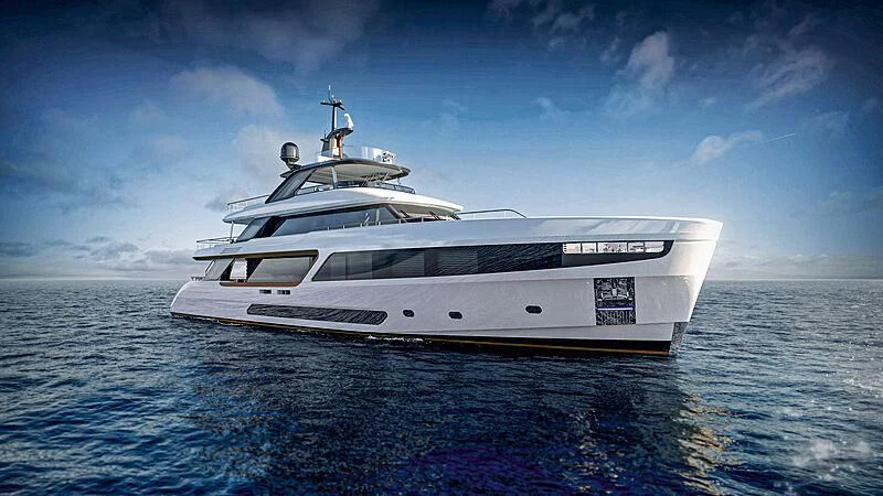 a white yacht in the water aboard HAYAT Yacht for Sale