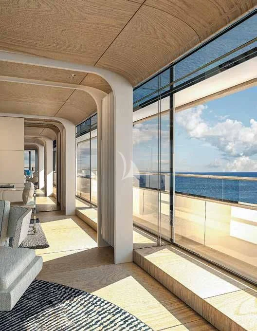 a room with a large glass door aboard HAYAT Yacht for Sale