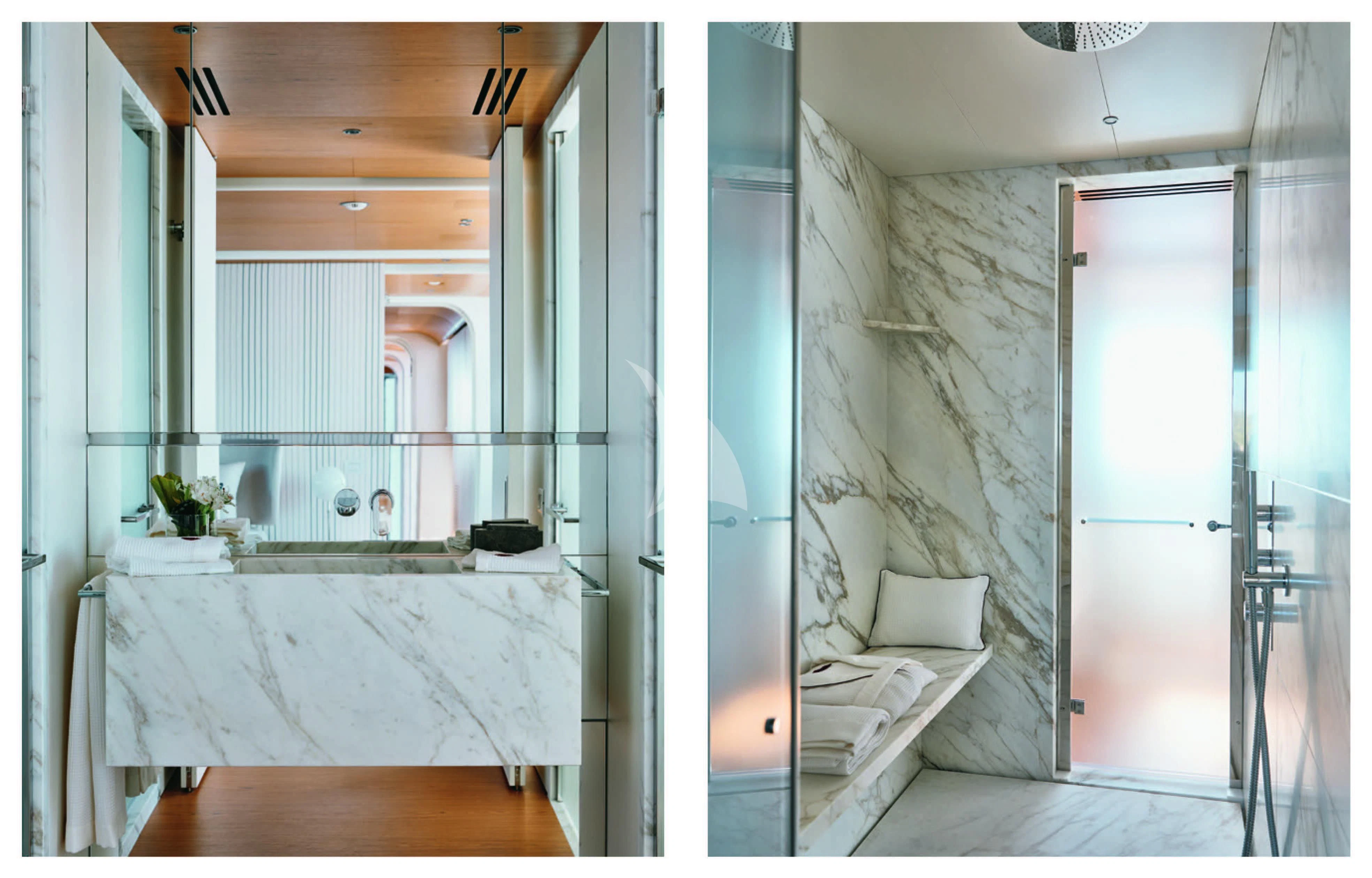 a bathroom with a tub sink and a mirror aboard HAYAT Yacht for Sale