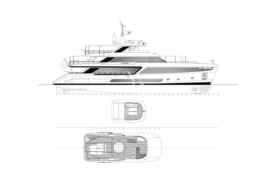 diagram, engineering drawing aboard HAYAT Yacht for Sale