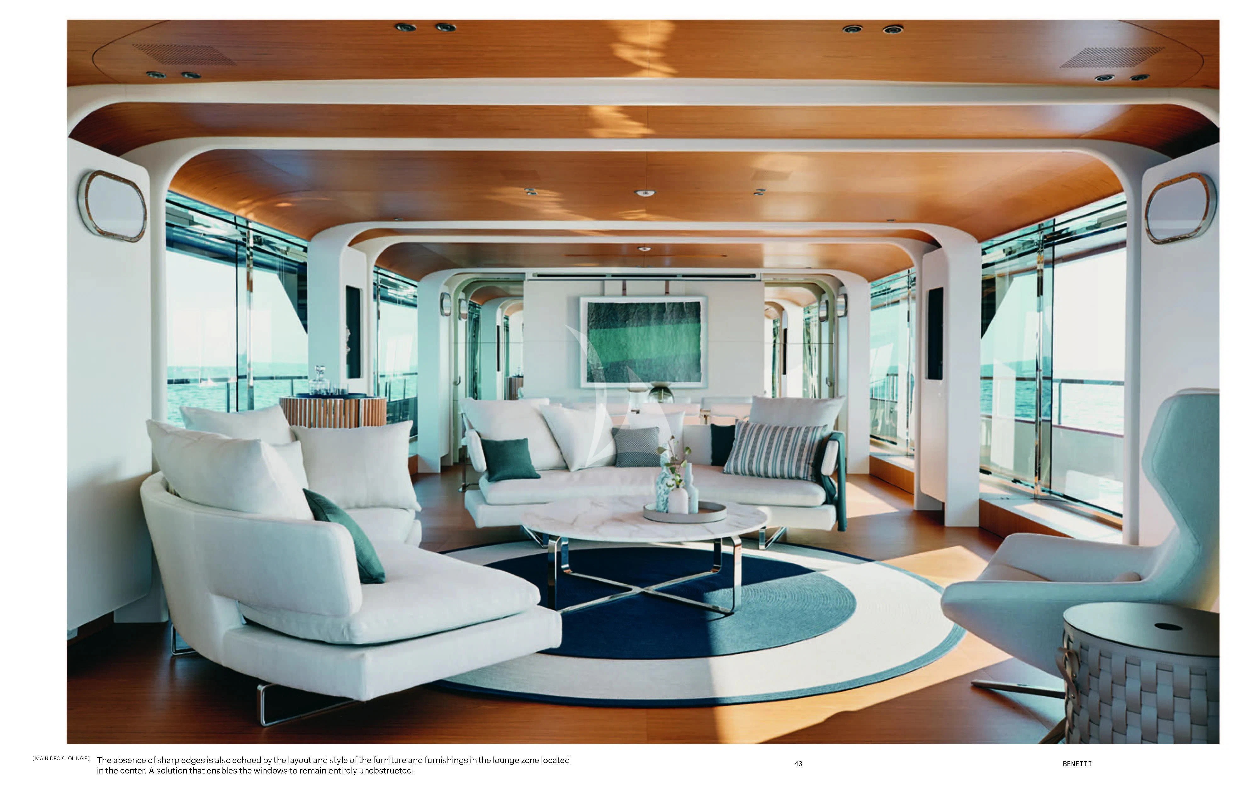 a living room with a large window aboard HAYAT Yacht for Sale