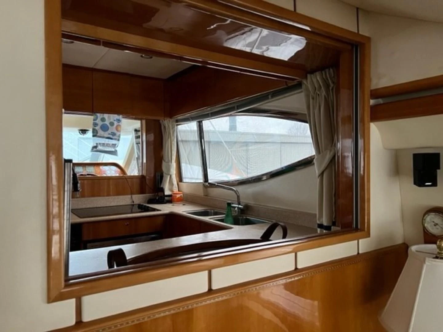 a bathroom with a large mirror aboard JOIE DU ROI Yacht for Sale