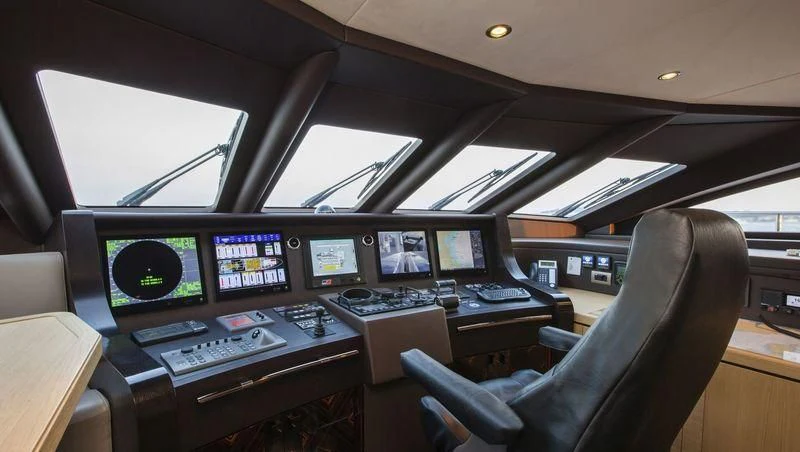 a control room with many monitors aboard TAURICA Yacht for Sale