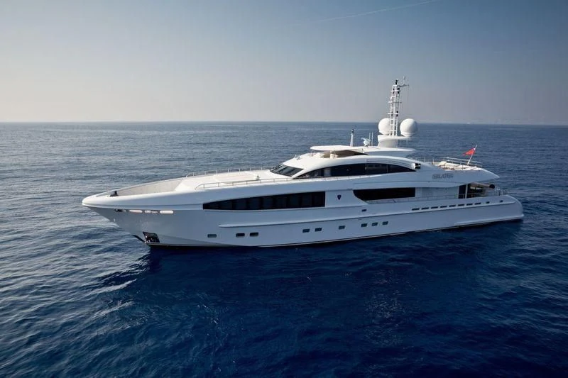 a white yacht in the water aboard TAURICA Yacht for Sale