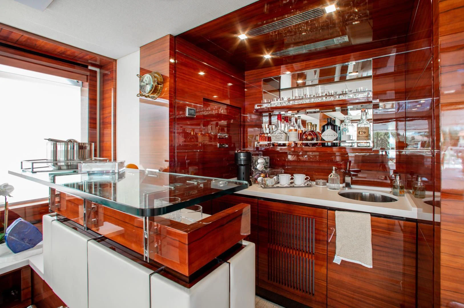 a kitchen with a large island aboard ALLORA Yacht for Sale