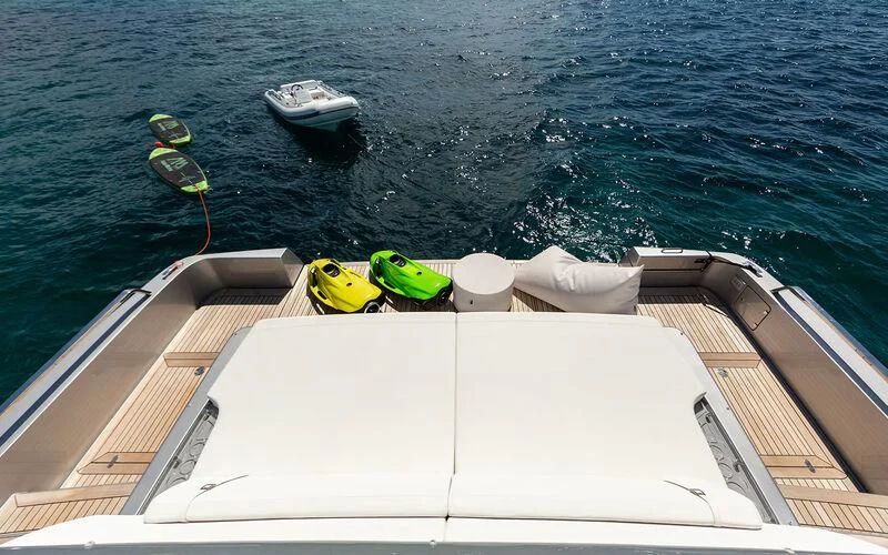a boat with a bird on the front aboard LEMON NOT LIME Yacht for Sale