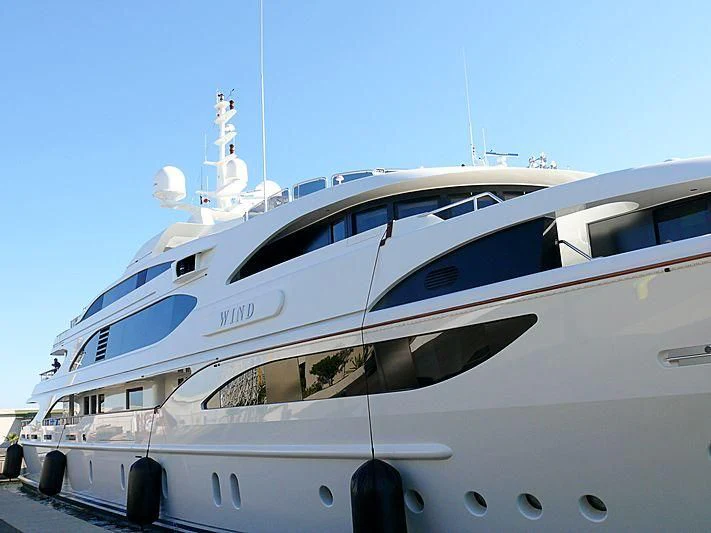 a white yacht with a blue sky aboard GALKYNYS Yacht for Sale