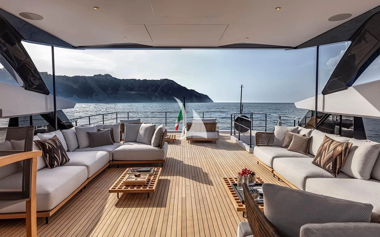 a living room with a large body of water aboard ALVIUM Yacht for Sale