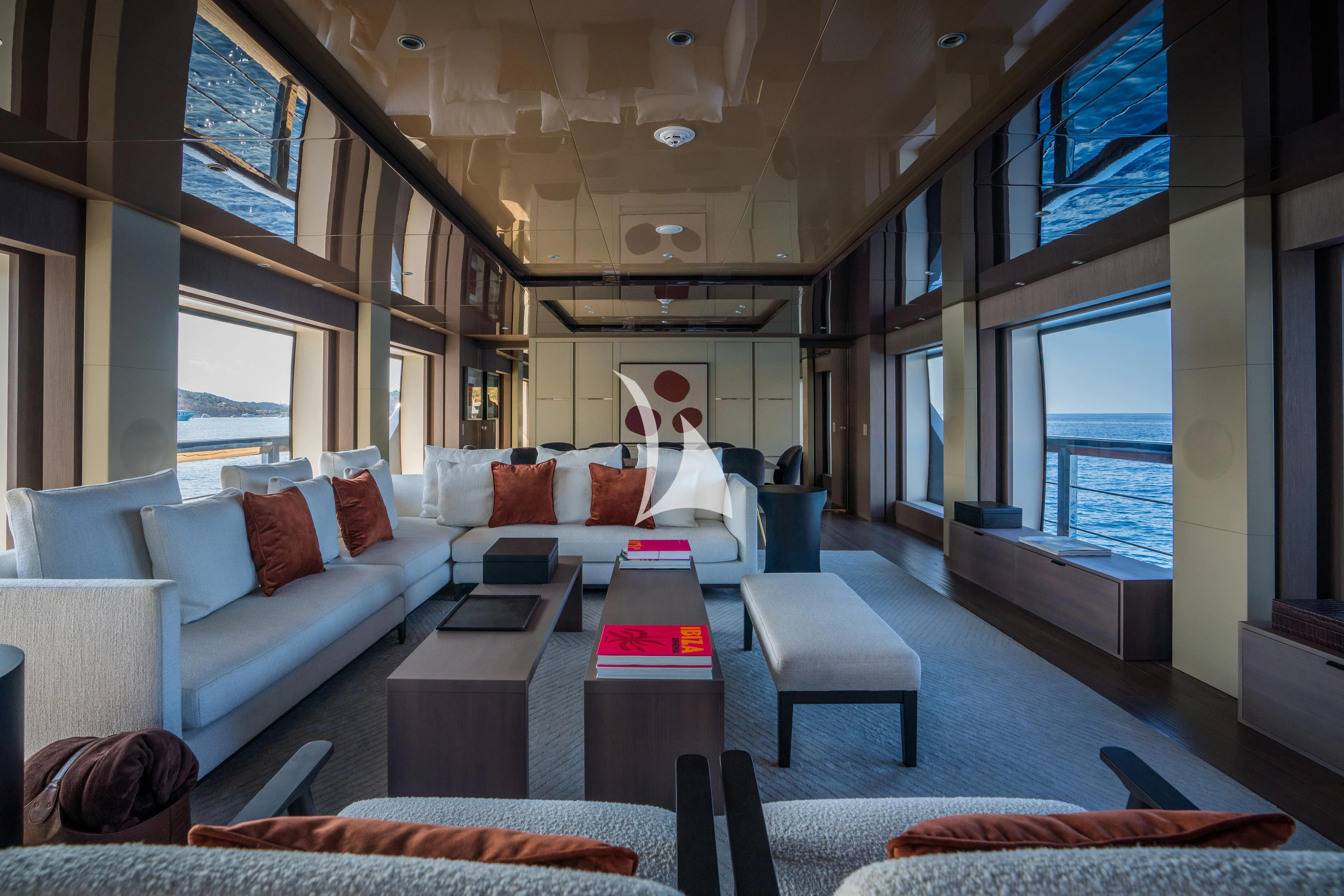 a living room with a large window aboard ALVIUM Yacht for Sale