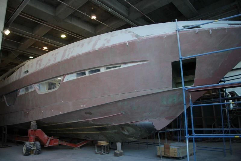 a large silver airplane aboard DOLCE VITA Yacht for Sale