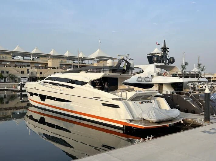 a boat docked in a harbor aboard DOLCE VITA Yacht for Sale