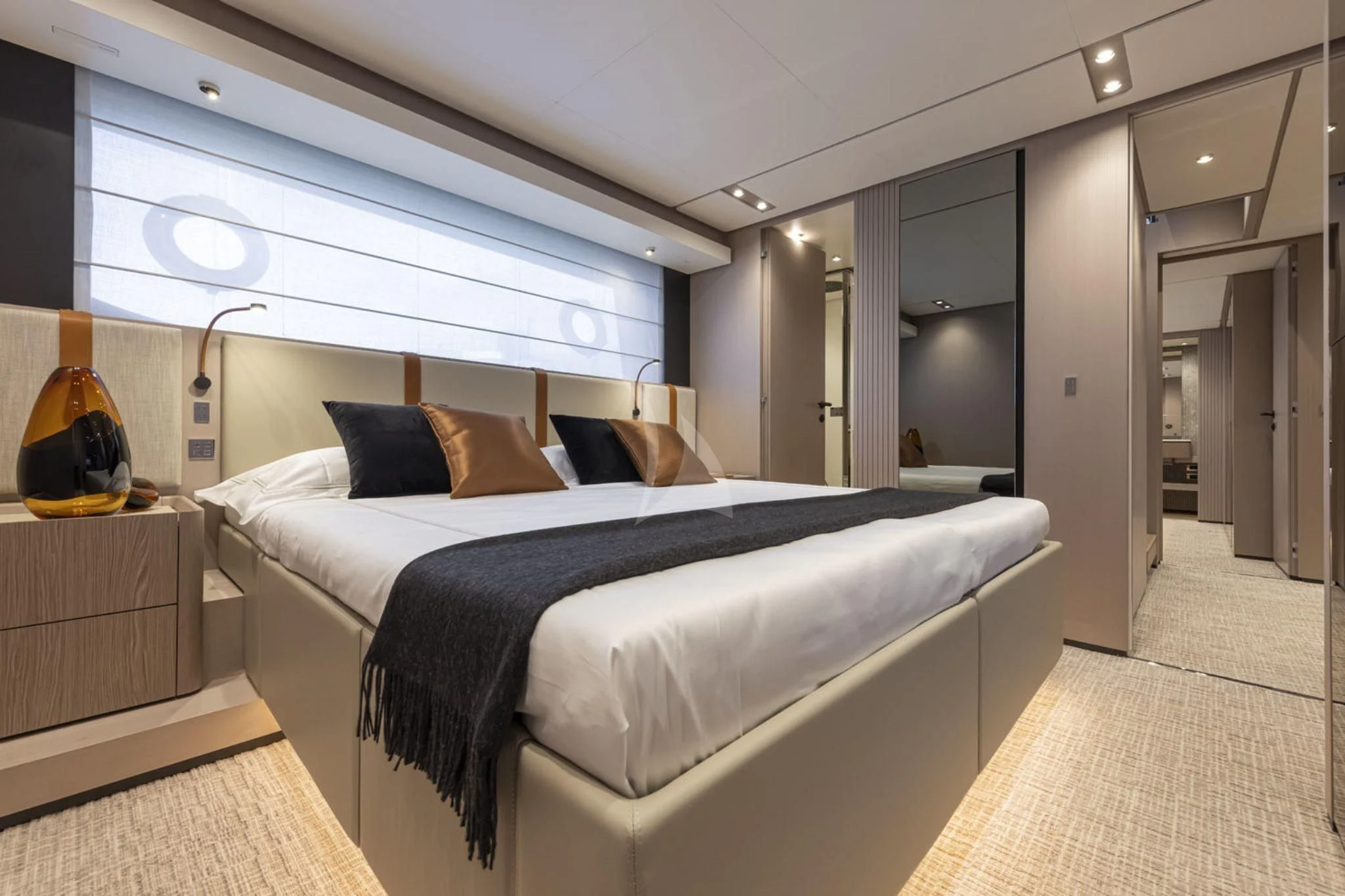 a bed in a room aboard H&CO Yacht for Sale