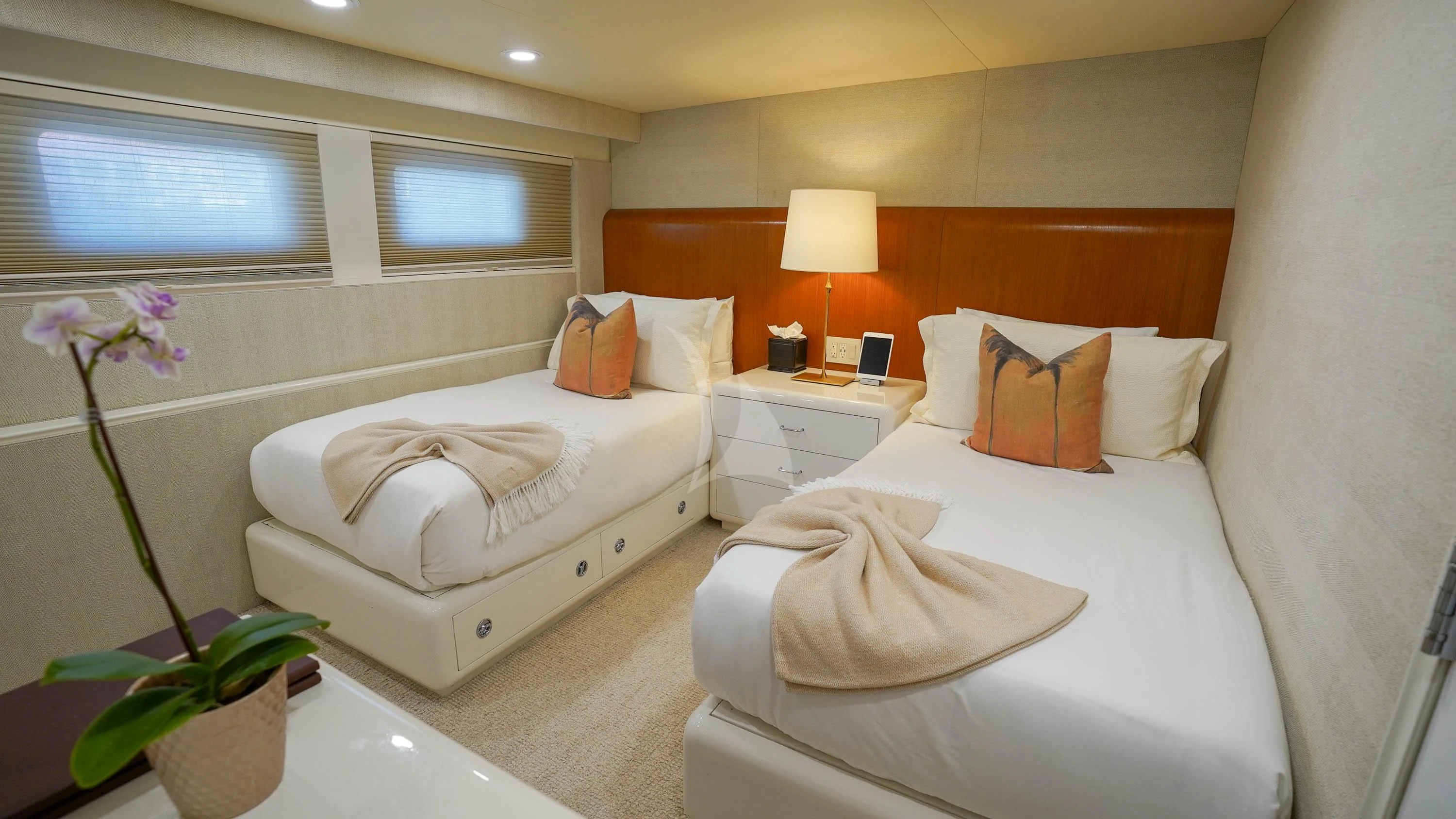 a couple of beds in a hotel room aboard BIG EAGLE Yacht for Sale