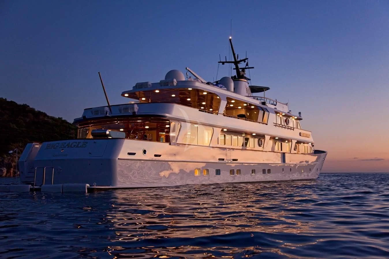 a large boat on the water aboard BIG EAGLE Yacht for Sale