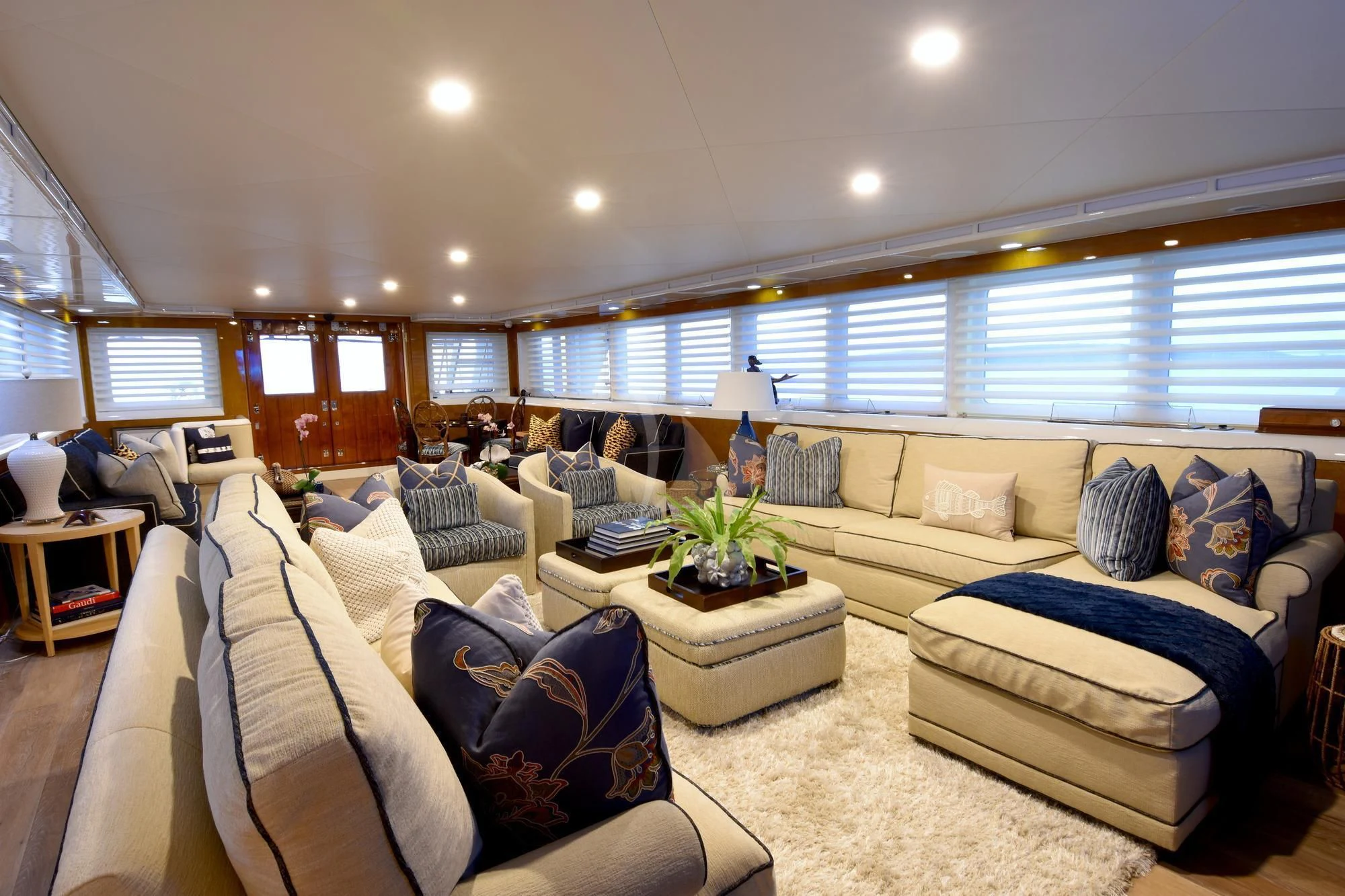 a living room with a large window aboard BIG EAGLE Yacht for Sale