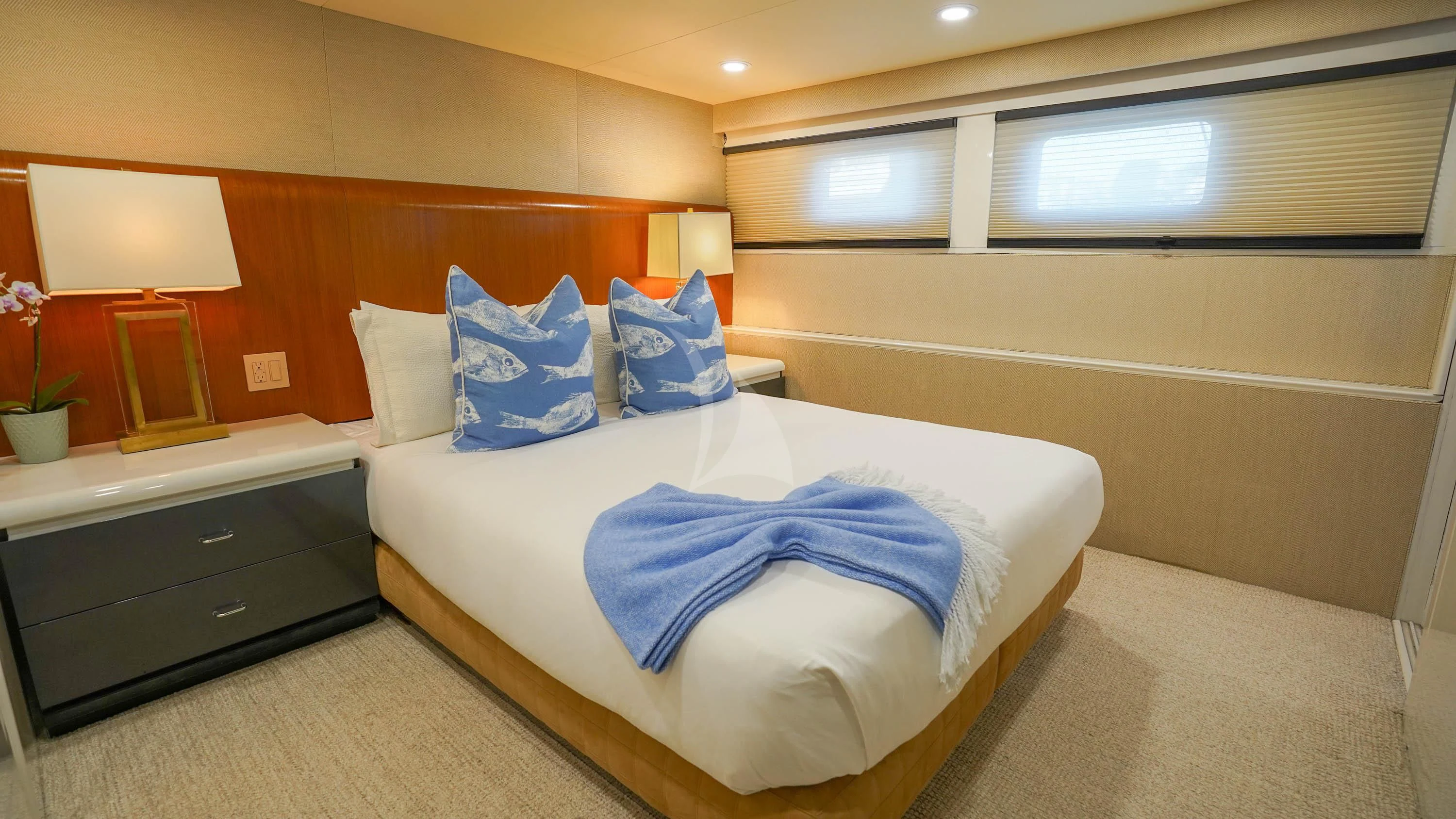 a bed in a room aboard BIG EAGLE Yacht for Sale