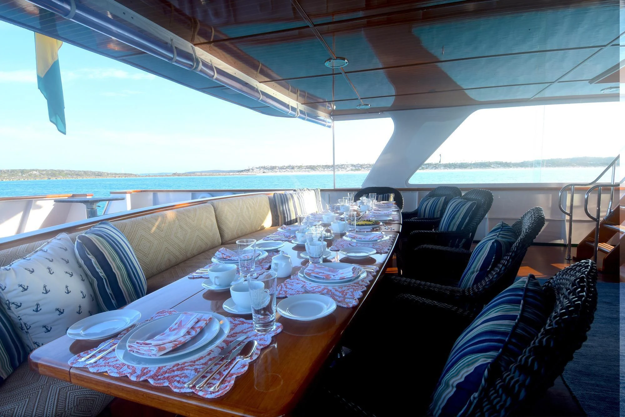 a dining table in a tent aboard BIG EAGLE Yacht for Sale