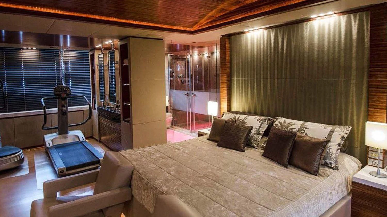 a large bed in a room aboard BLUE DEVIL Yacht for Sale