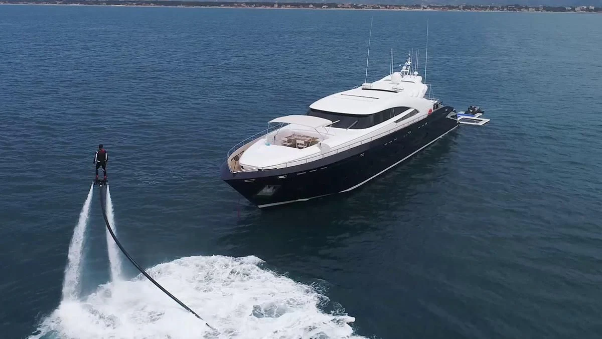 a boat on the water aboard BLUE DEVIL Yacht for Sale