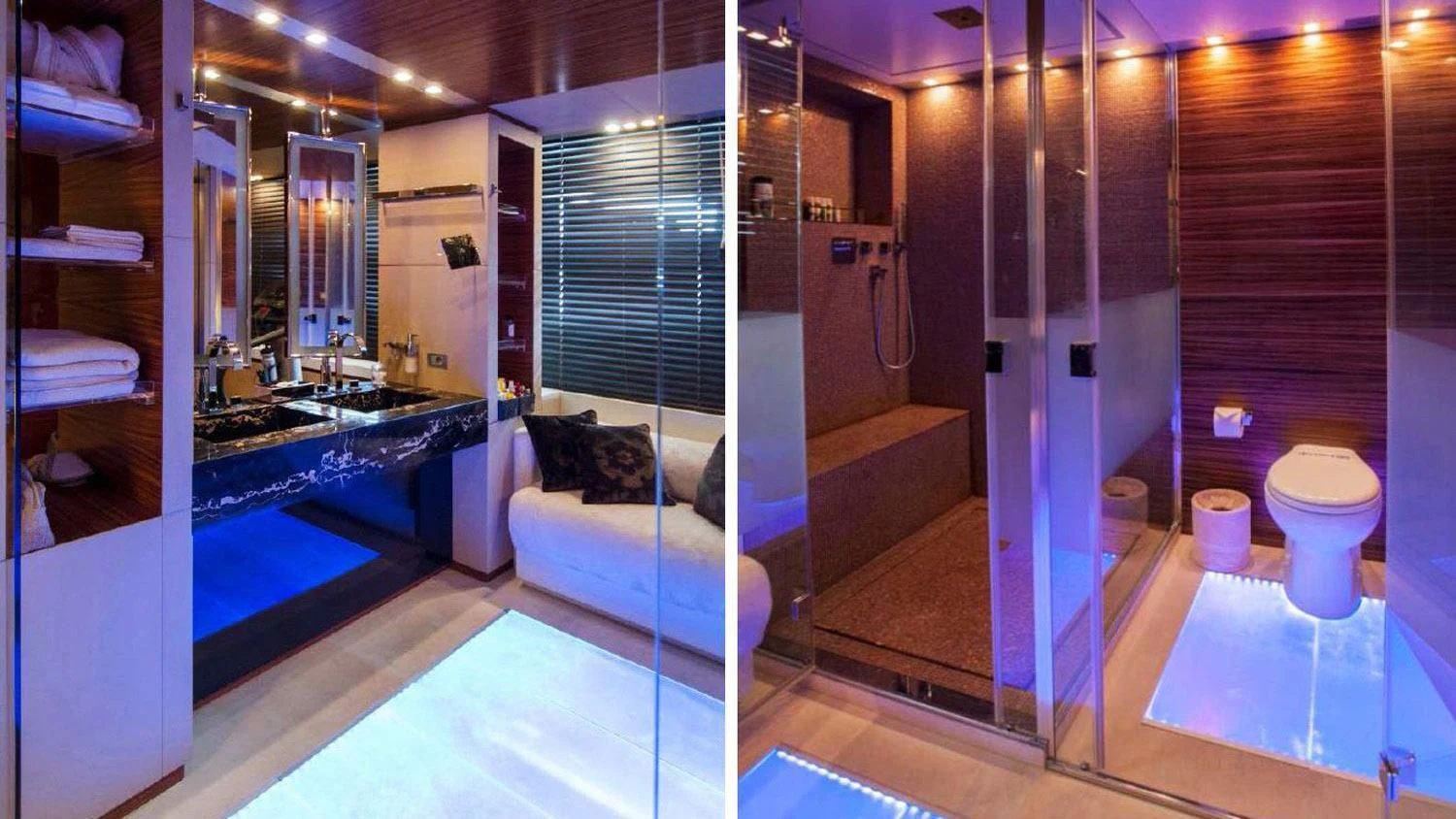 a bathroom with a tub and a bed aboard BLUE DEVIL Yacht for Sale