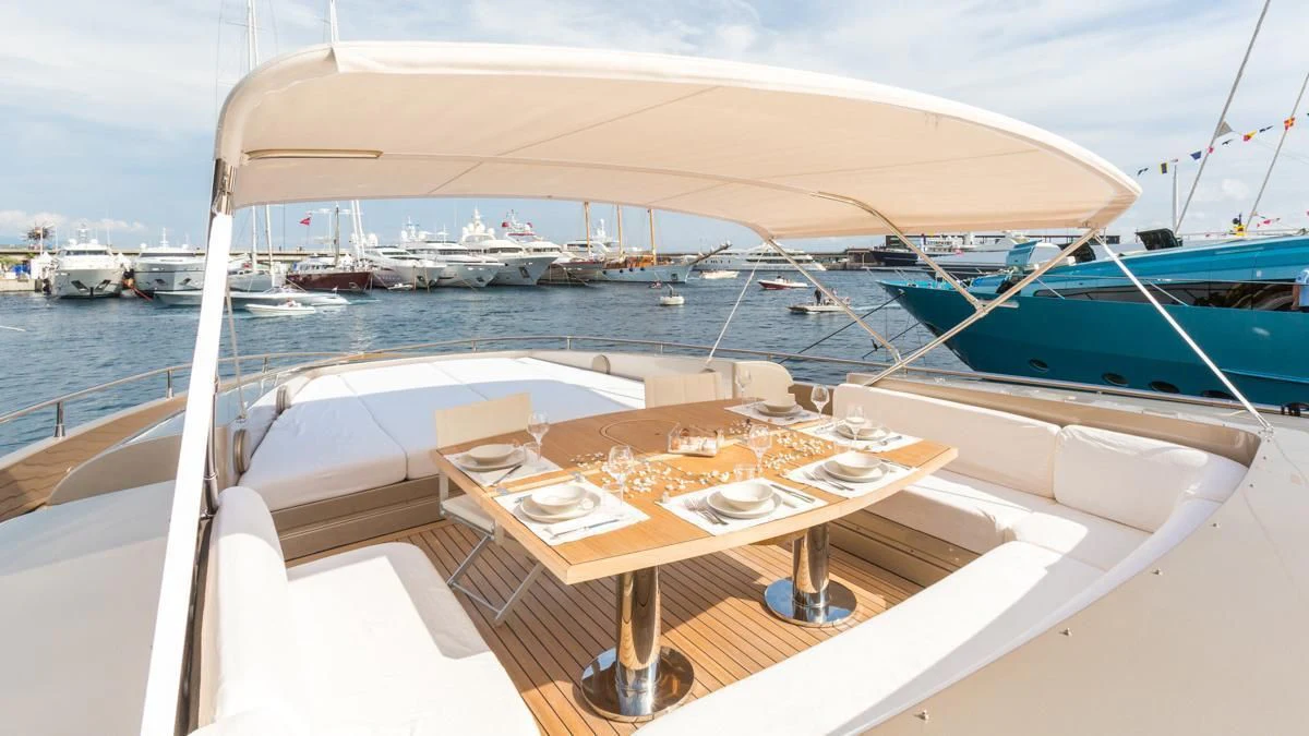 a table on a boat aboard BLUE DEVIL Yacht for Sale