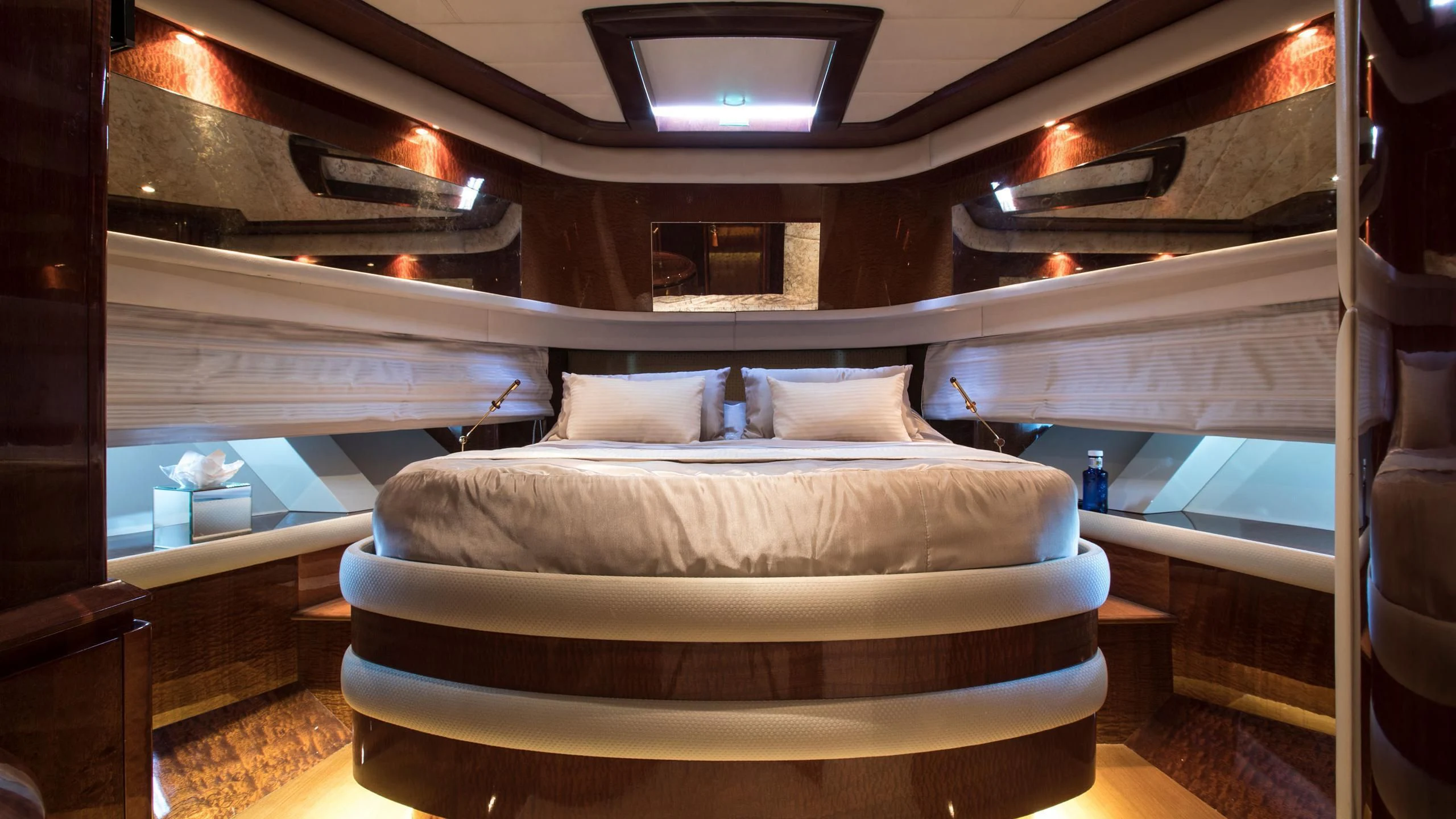 a bed in a room aboard SERAPH PRIMERO Yacht for Sale