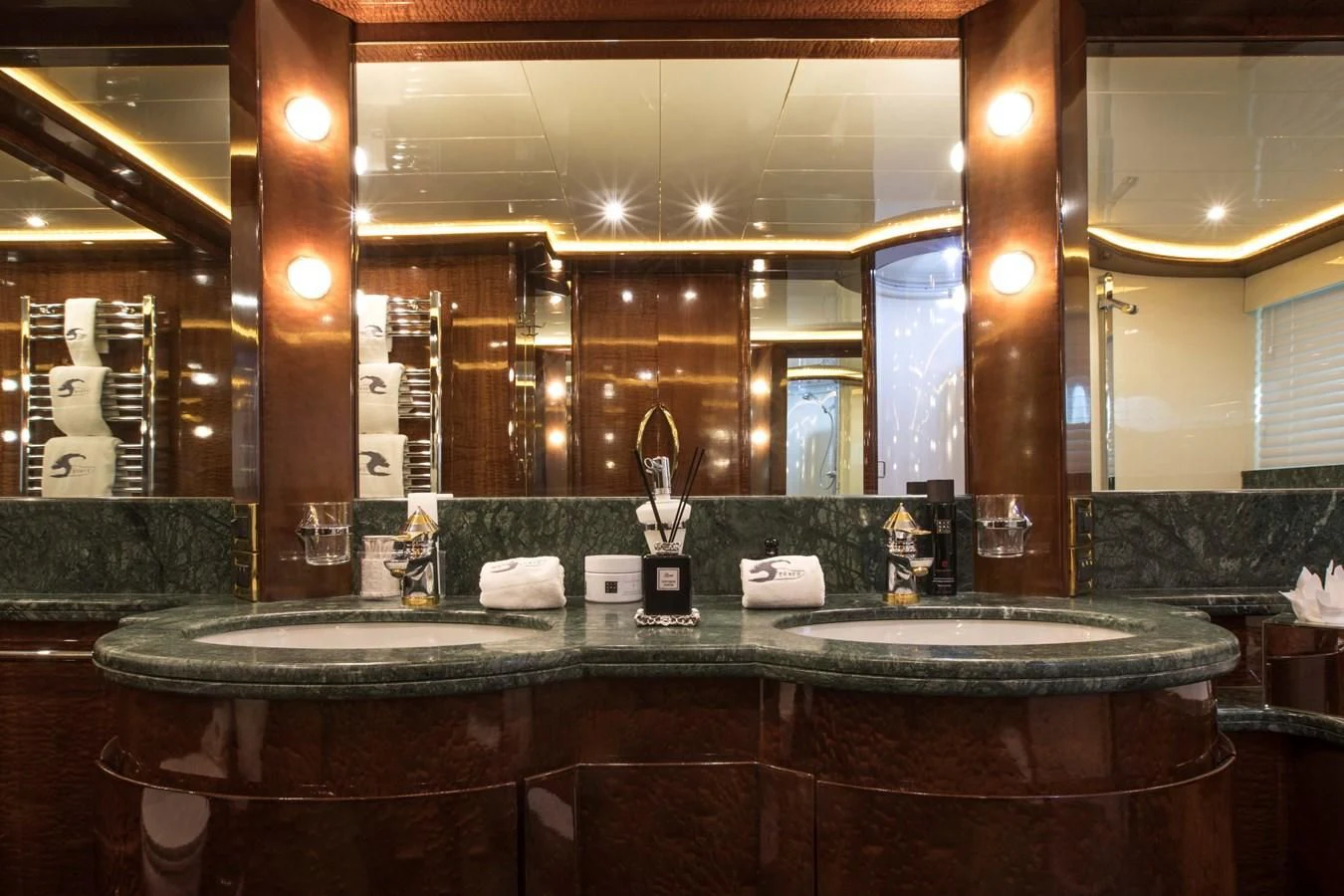 a bathroom with a countertop sink aboard SERAPH PRIMERO Yacht for Sale