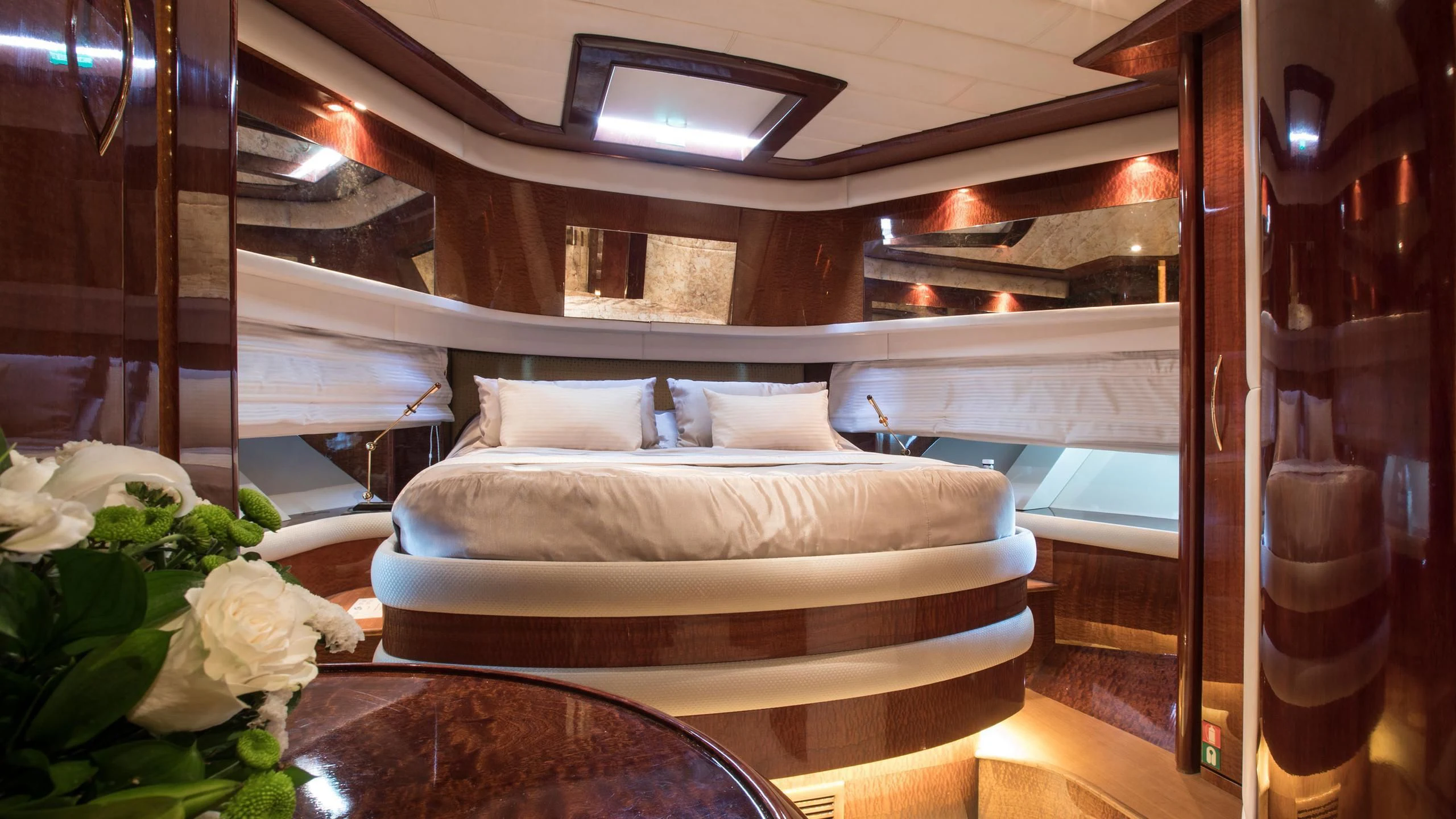 a bed in a room aboard SERAPH PRIMERO Yacht for Sale