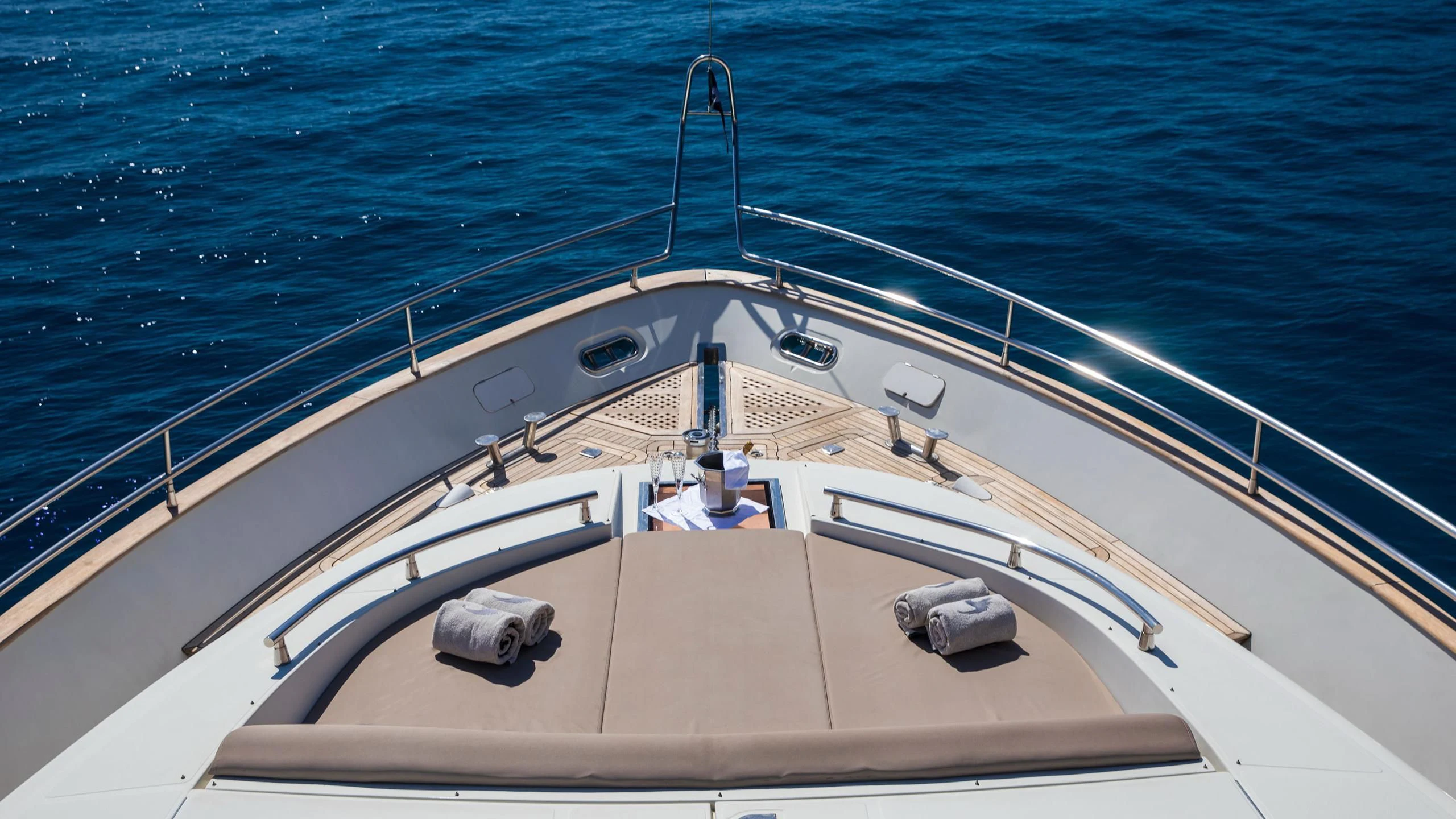 a white boat with a towel on it aboard SERAPH PRIMERO Yacht for Sale
