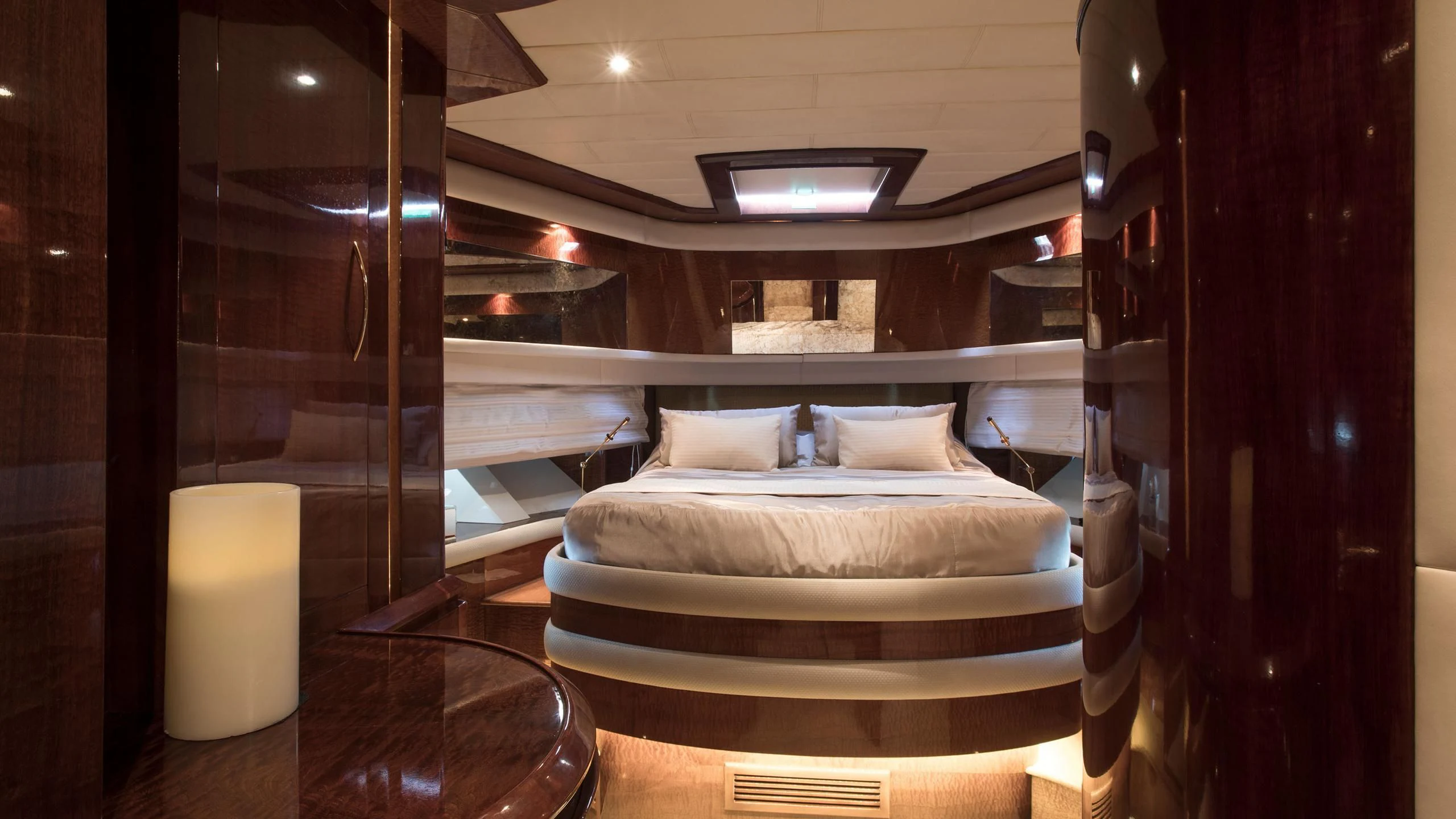a bed in a room aboard SERAPH PRIMERO Yacht for Sale