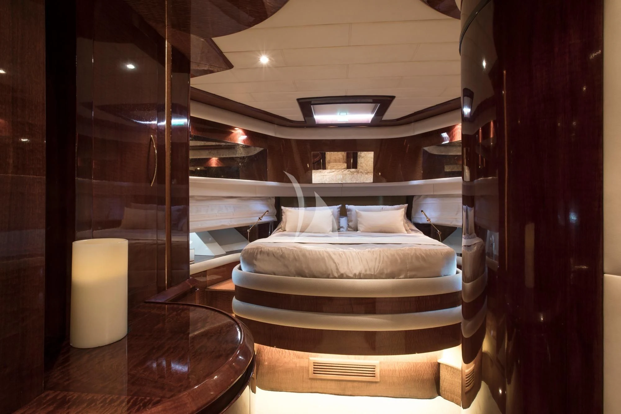 a bed in a room aboard SERAPH PRIMERO Yacht for Sale