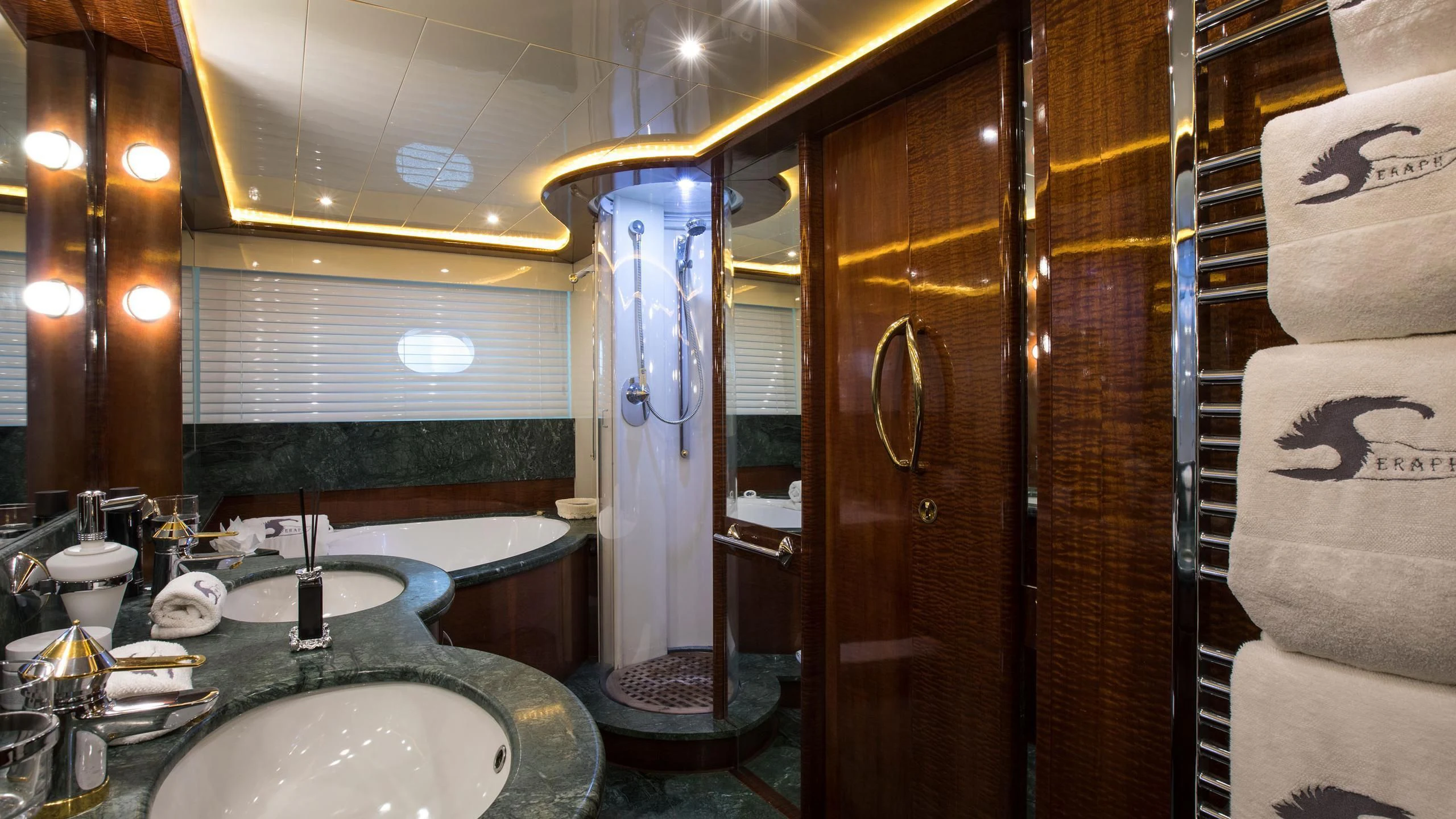 a bathroom with a large shower aboard SERAPH PRIMERO Yacht for Sale