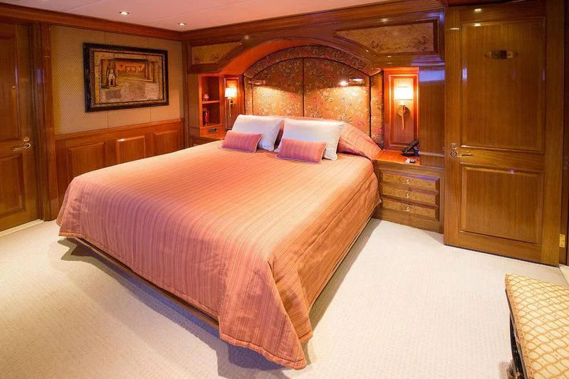 a bed in a room aboard VITA NOVA Yacht for Sale