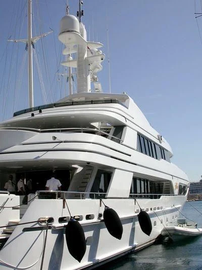 a large white boat aboard VITA NOVA Yacht for Sale