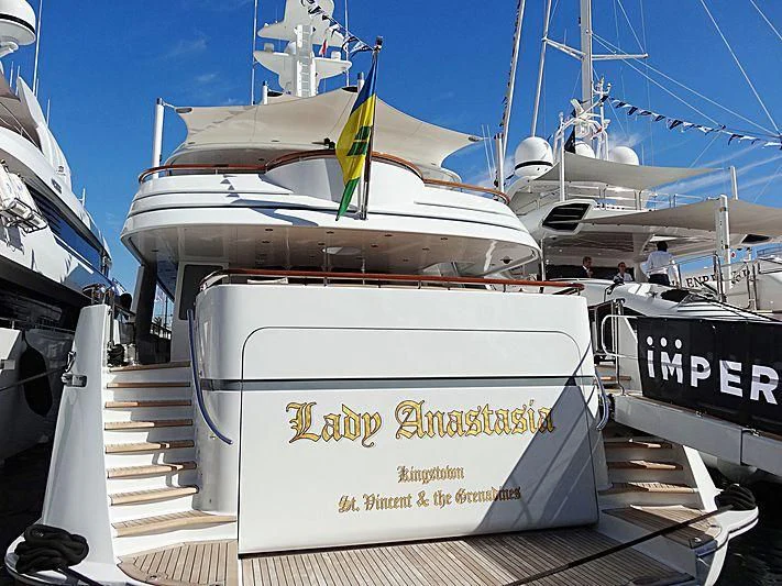 a boat on a dock aboard VITA NOVA Yacht for Sale