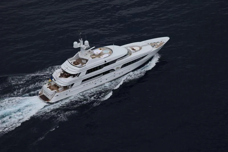 a white boat in the water aboard VITA NOVA Yacht for Sale