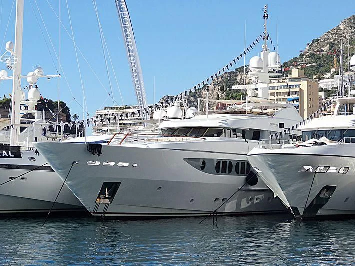 a large white boat in the water aboard VITA NOVA Yacht for Sale