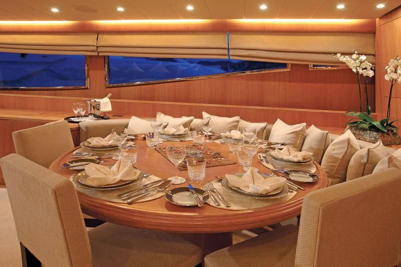 a table set for a dinner aboard SERALIN Yacht for Sale