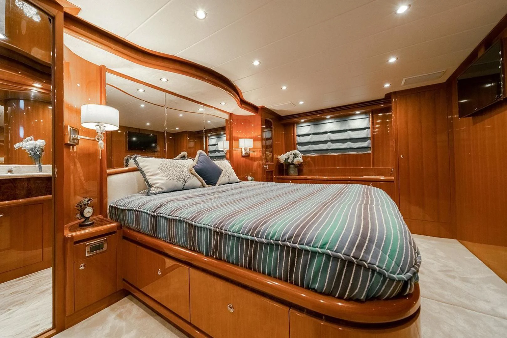 a bed in a wooden cabin aboard DREAM CATCHER Yacht for Sale