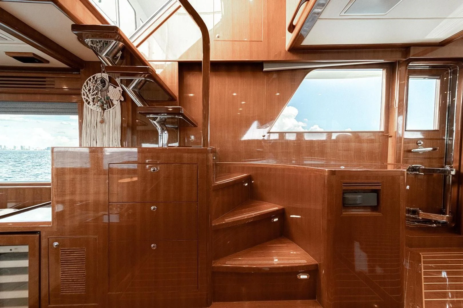 a wooden cabin with a wood deck aboard DREAM CATCHER Yacht for Sale