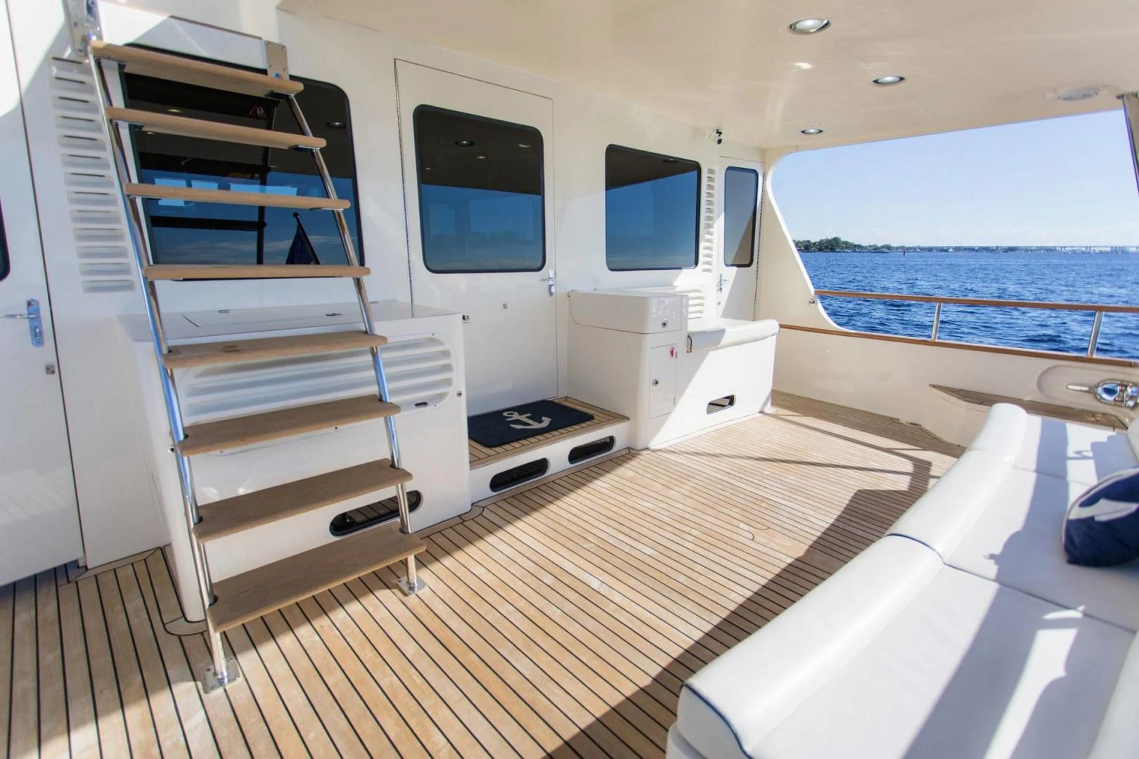 a boat with a desk and a window aboard SOMEDAY CAME Yacht for Sale