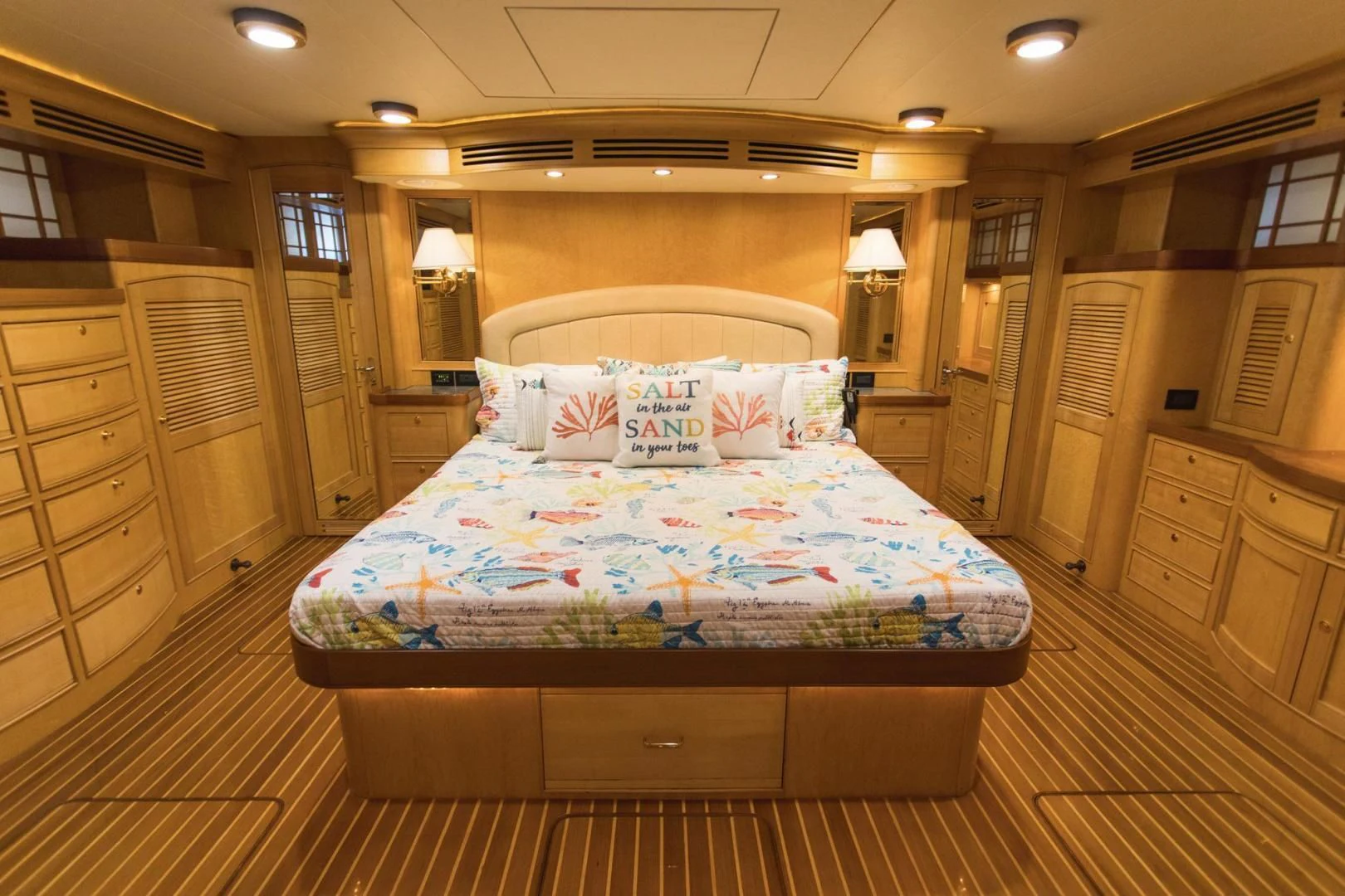 a large bed in a room aboard SOMEDAY CAME Yacht for Sale