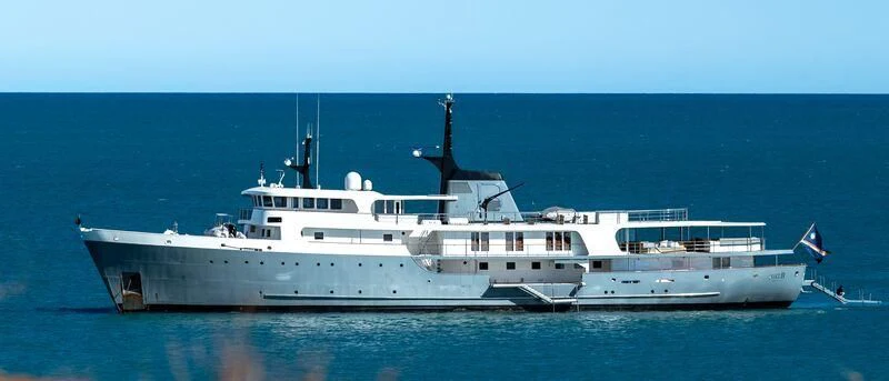 a large white ship in the water aboard JUST B Yacht for Sale
