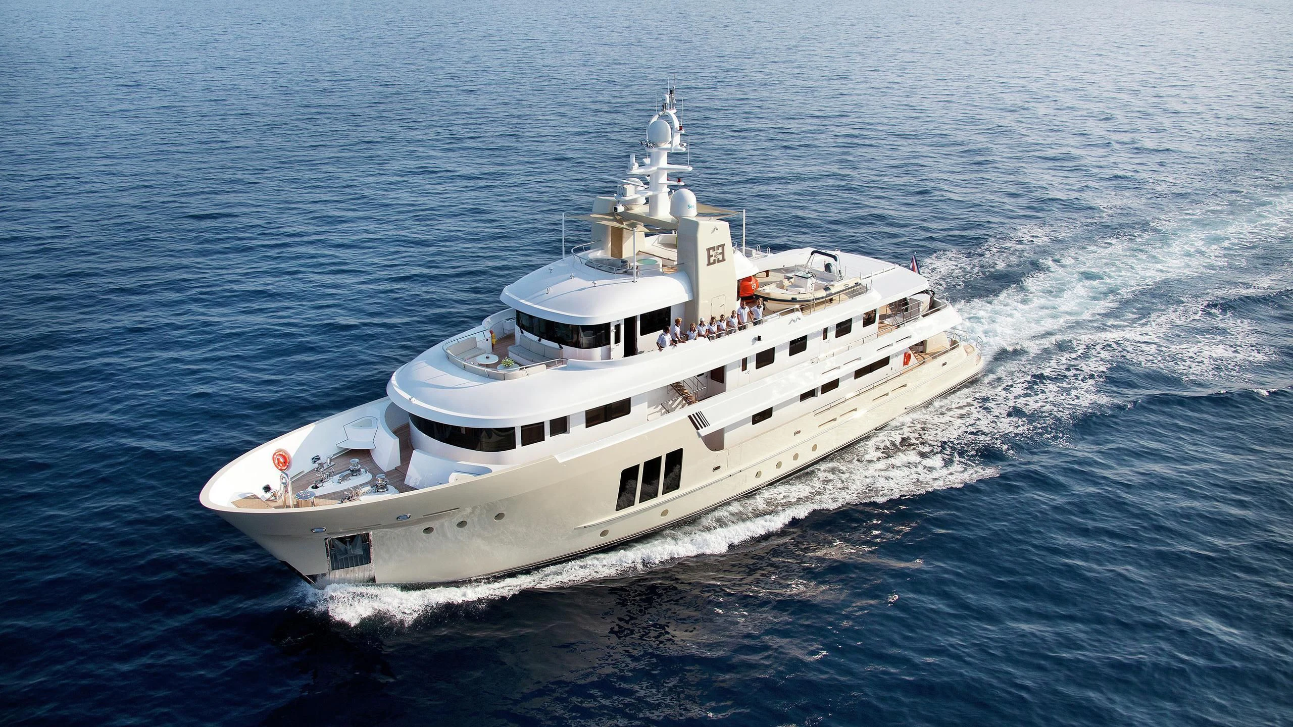 a white boat on the water aboard E&E Yacht for Sale