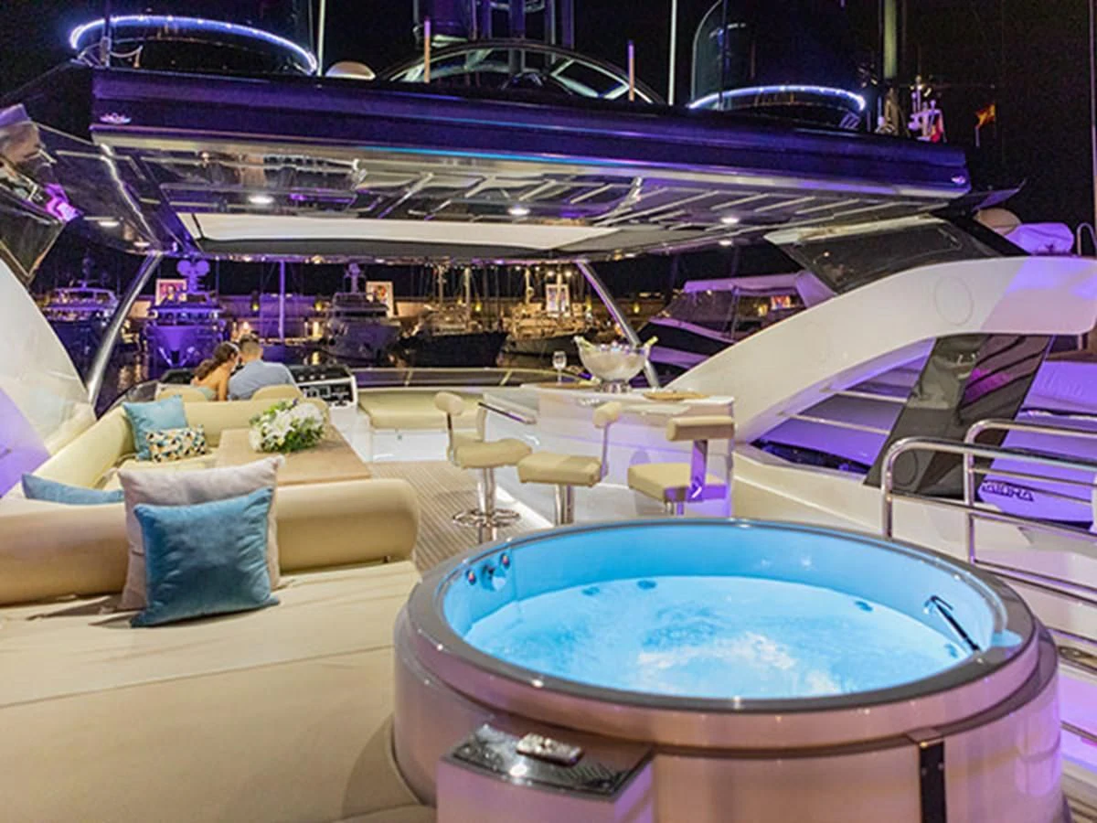 a large indoor swimming pool aboard 28M Yacht for Sale