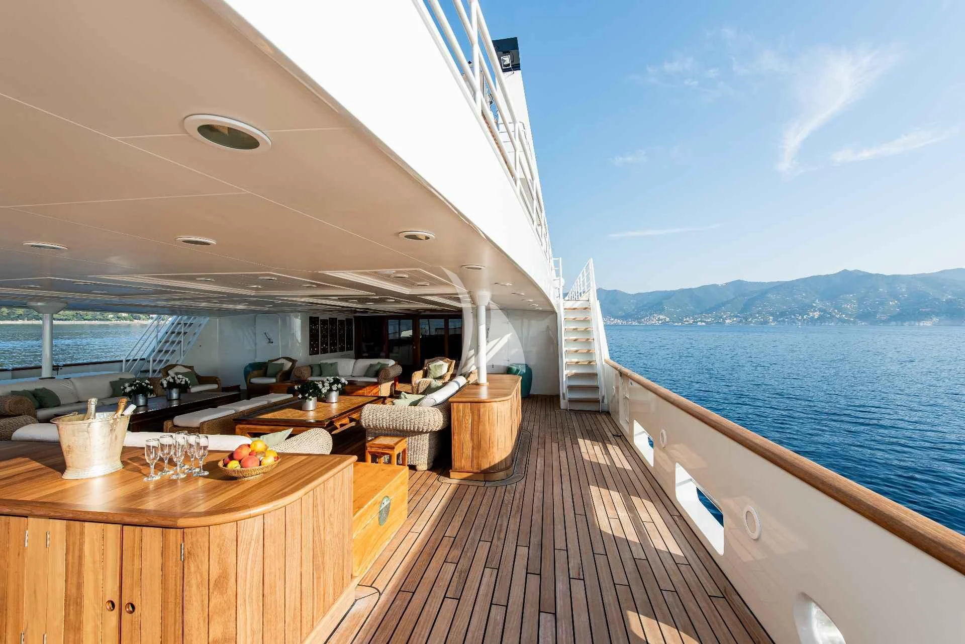a deck with a large body of water and a deck with a deck and a deck and a aboard BLEU DE NIMES Yacht for Charter