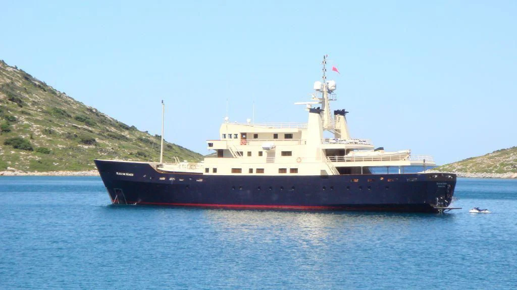 a large ship in the water aboard BLEU DE NIMES Yacht for Charter